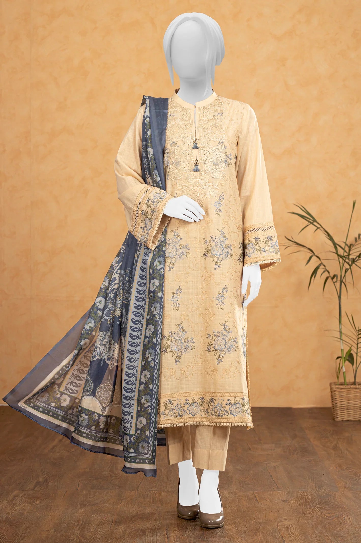 Beige Embroidered 3PC Unstitched From Sohaye By Diners