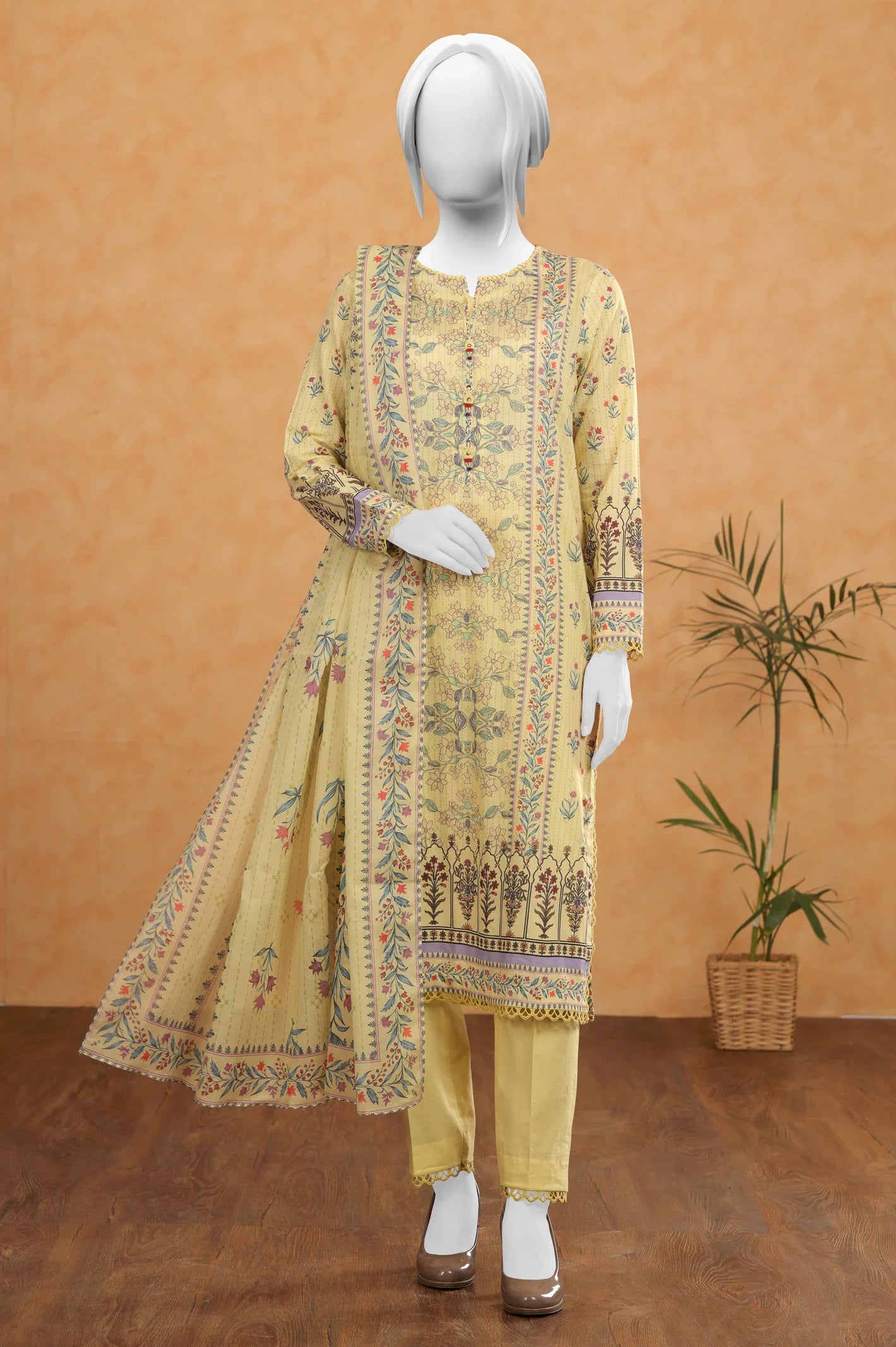 Yellow Printed 3PC UnstitchedFrom Sohaye By Diners