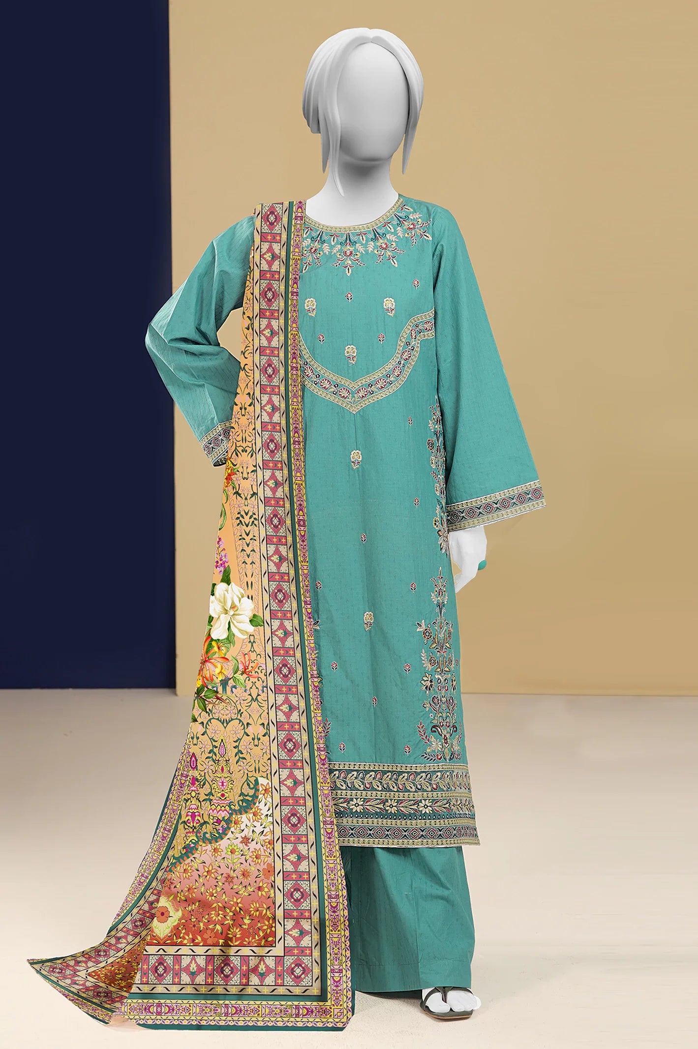 Green Embroidered Unstitched Shirt & Dupatta From Sohaye By Diner