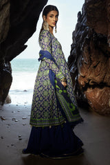 Royal Blue Printed 3PC Unstitched