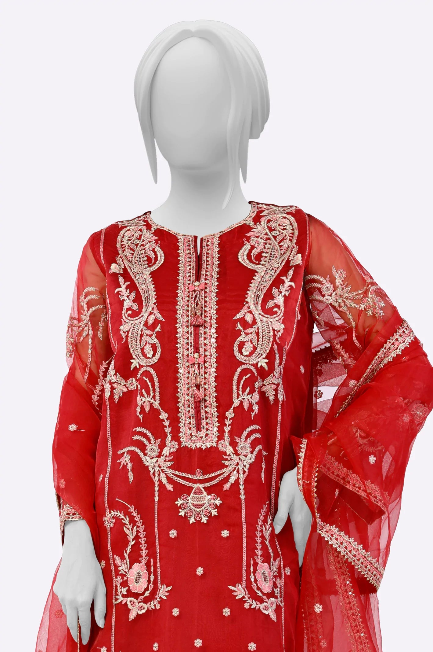 Red Embroidered Kurti With Dupatta From Sohaye By Diners