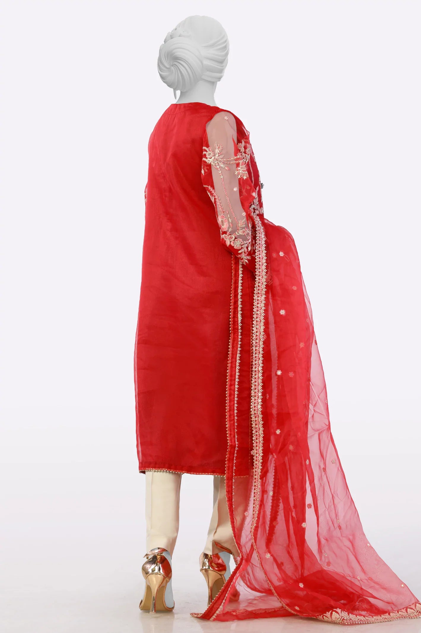 Red Embroidered Kurti With Dupatta From Sohaye By Diners