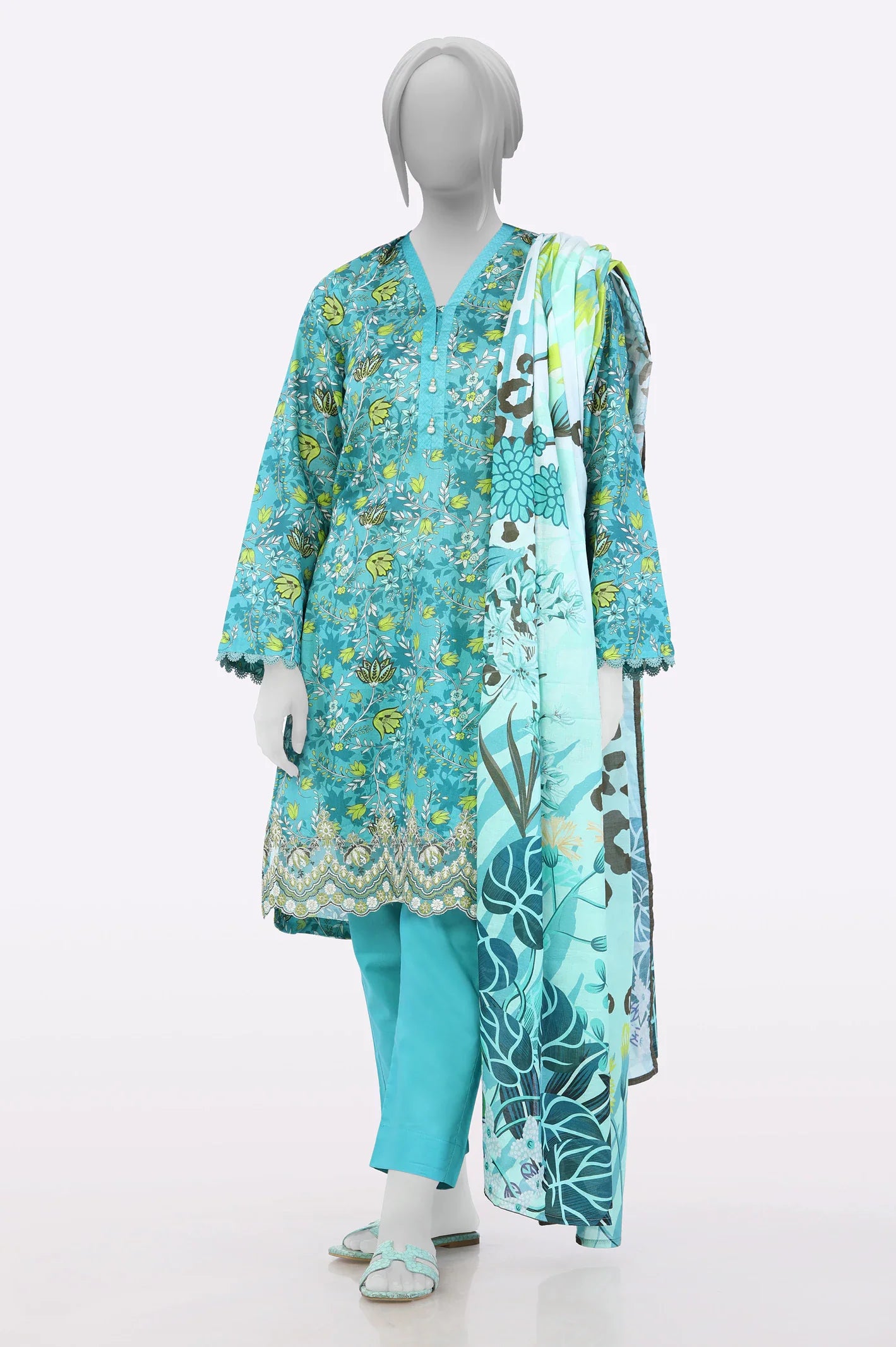 Green 3PC Printed Ready To Wear Suit