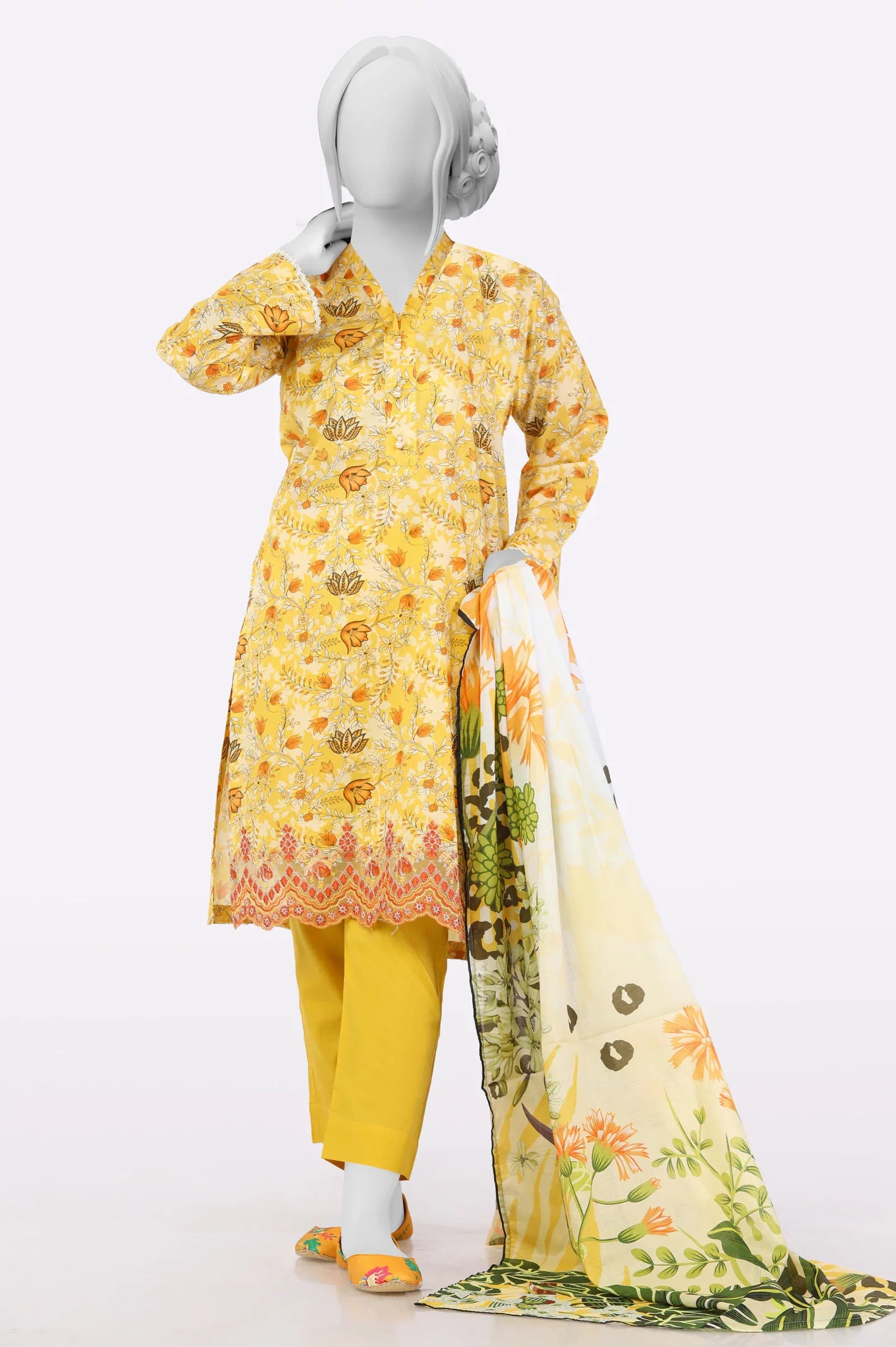 Yellow 3PC Printed Ready To Wear Suit