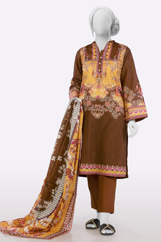 Brown 3PC Printed Ready To Wear Suit