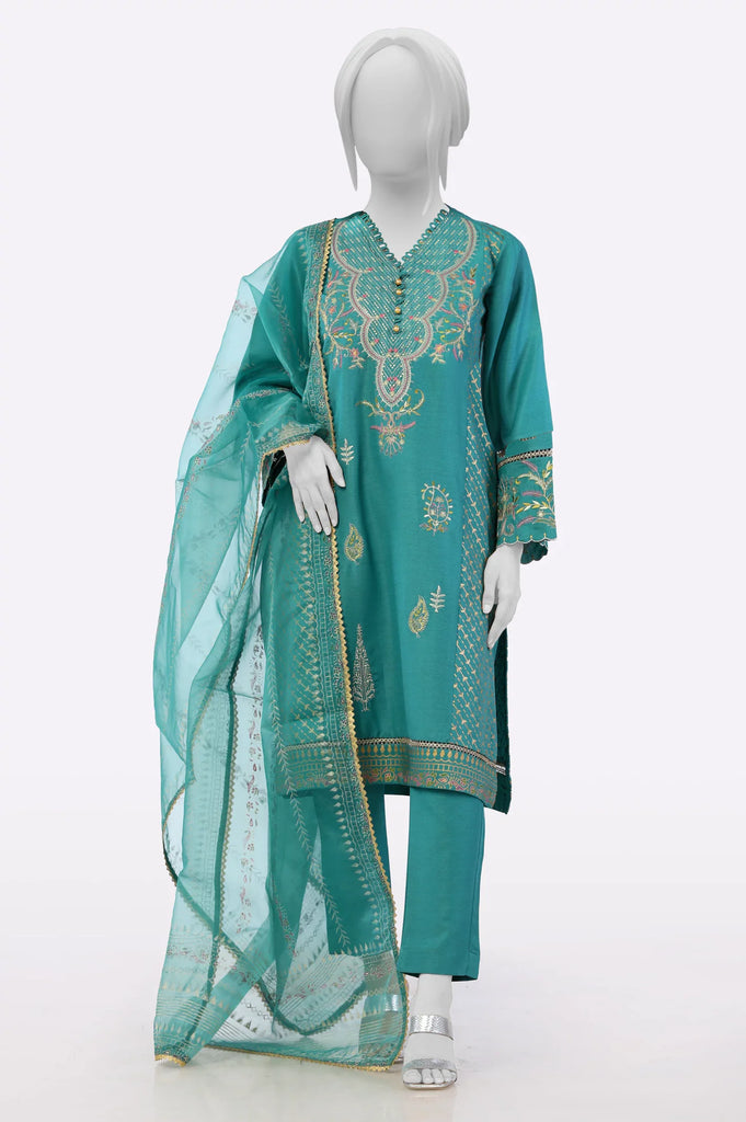 Green Embroidered 3PC From Sohaye By Diners