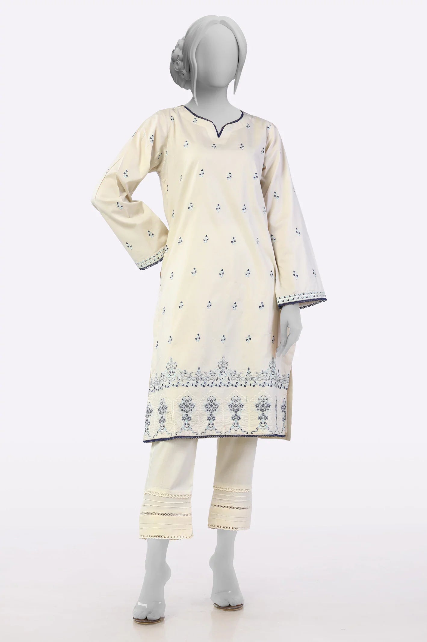 Ivory Embroidered Kurti From Sohaye By Diners