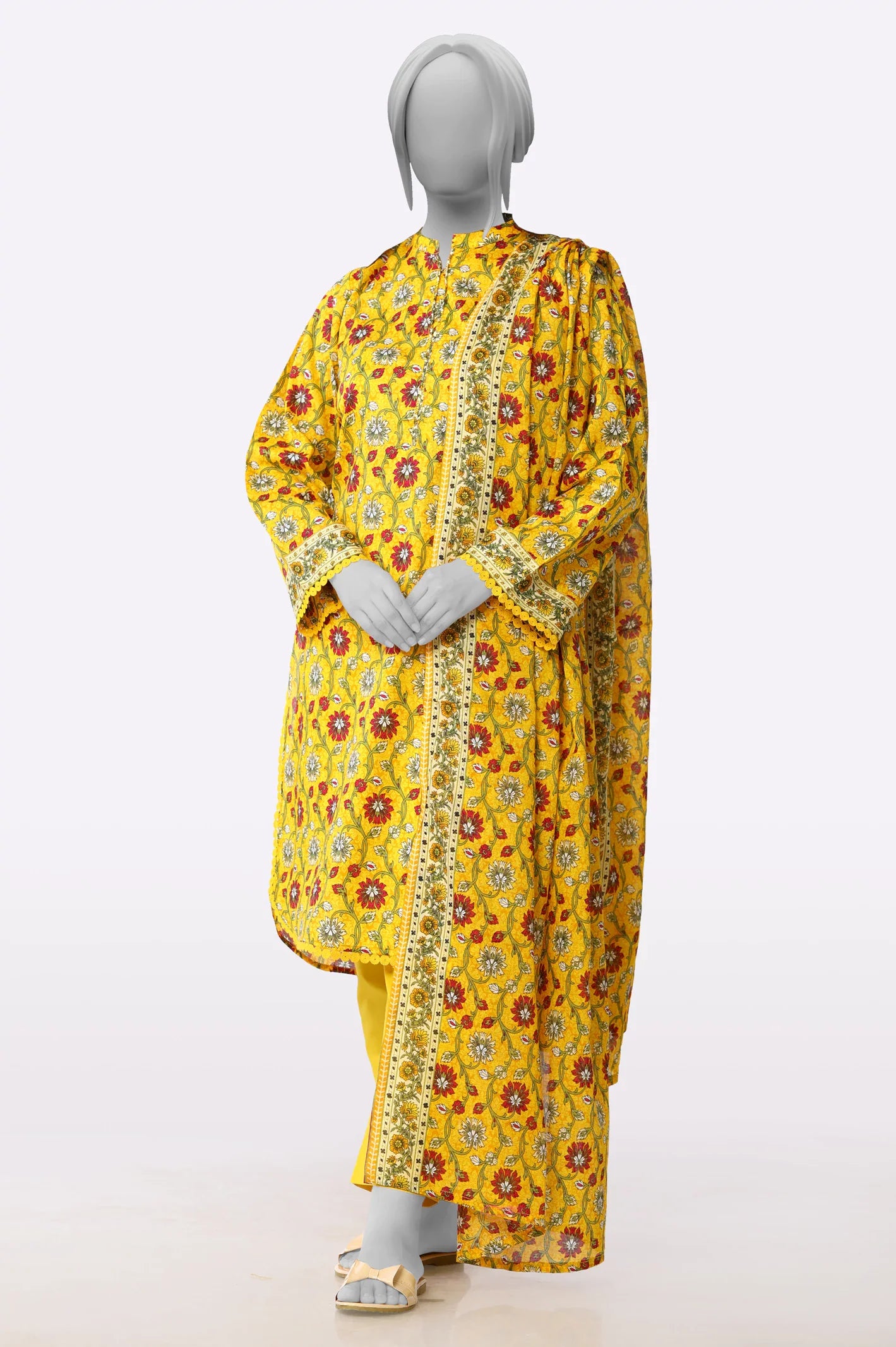 Mustard 3PC Printed Ready To Wear Suit