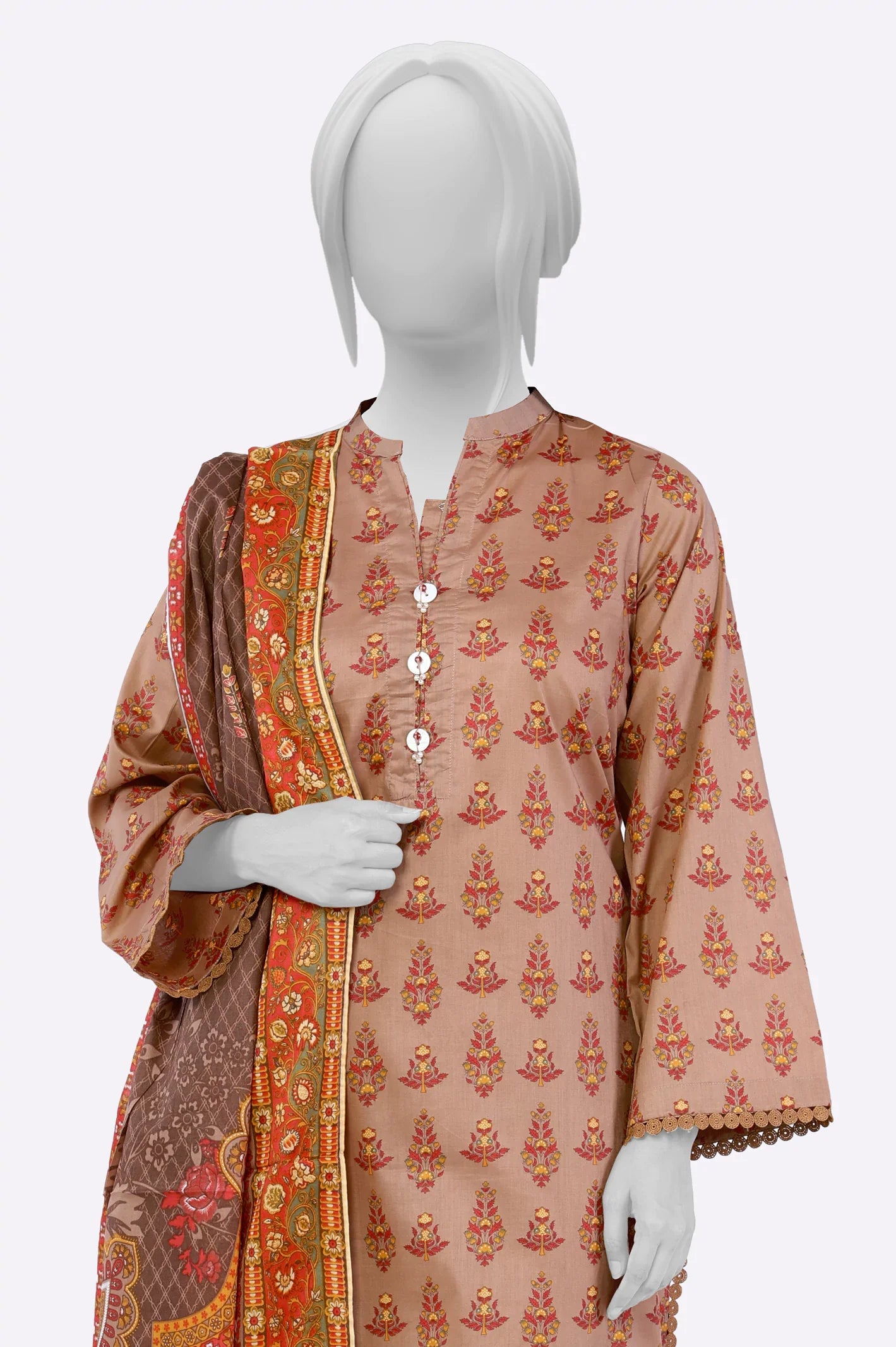 3PC Printed Ready To Wear Brown Suit From Sohaye