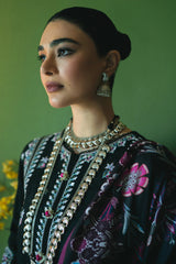 2PC Unstitched Black Embroidered Suit