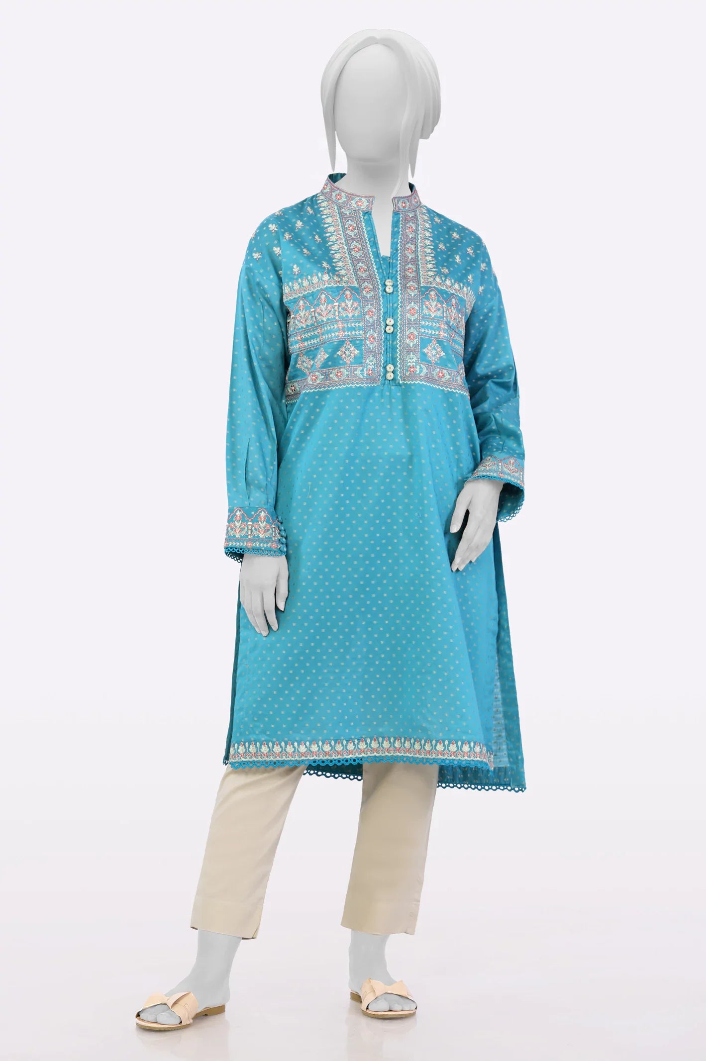 Teal Embroidered Ready To Wear Kurti