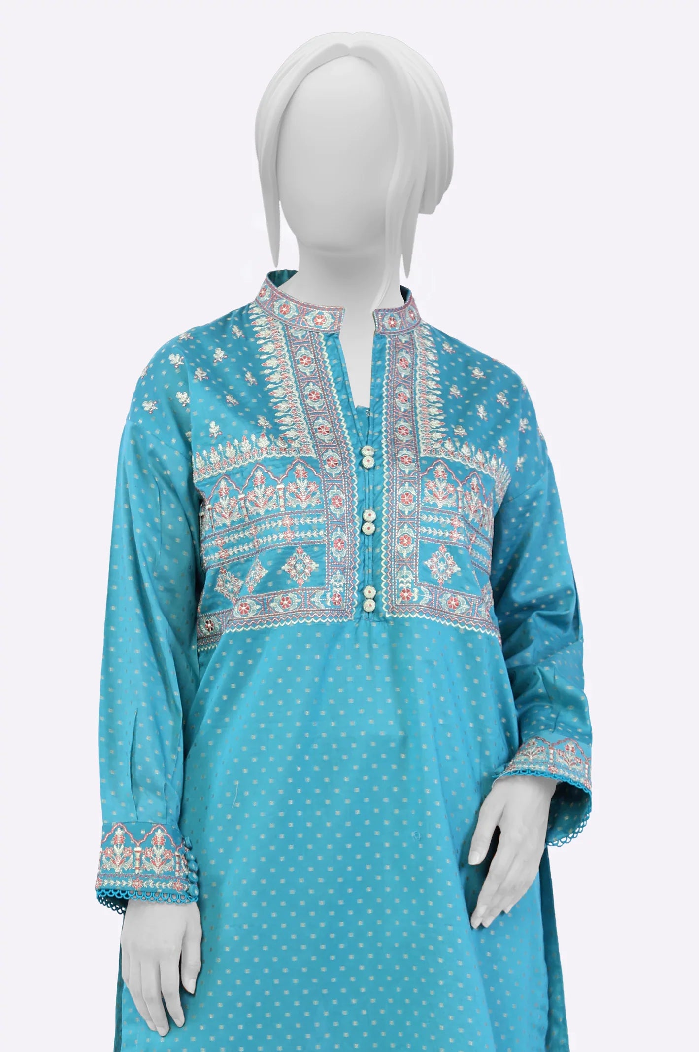 Womens Embroidered Ready To Wear Teal Kurti