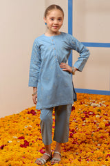 Light Blue Embroidered Girls Kurti