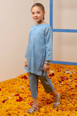 Light Blue Embroidered Girls Kurti