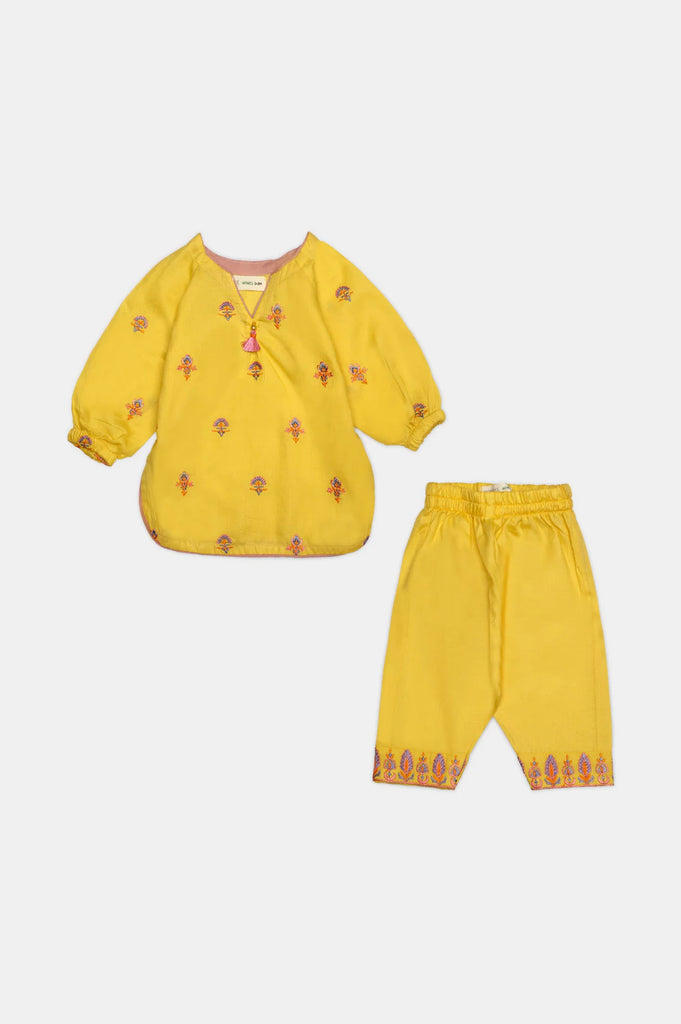 Yellow Embroidered Infant 2PC