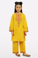 Yellow Embroidered Girls 2PC