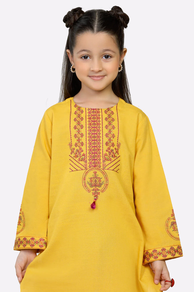 Yellow Embroidered Girls 2PC