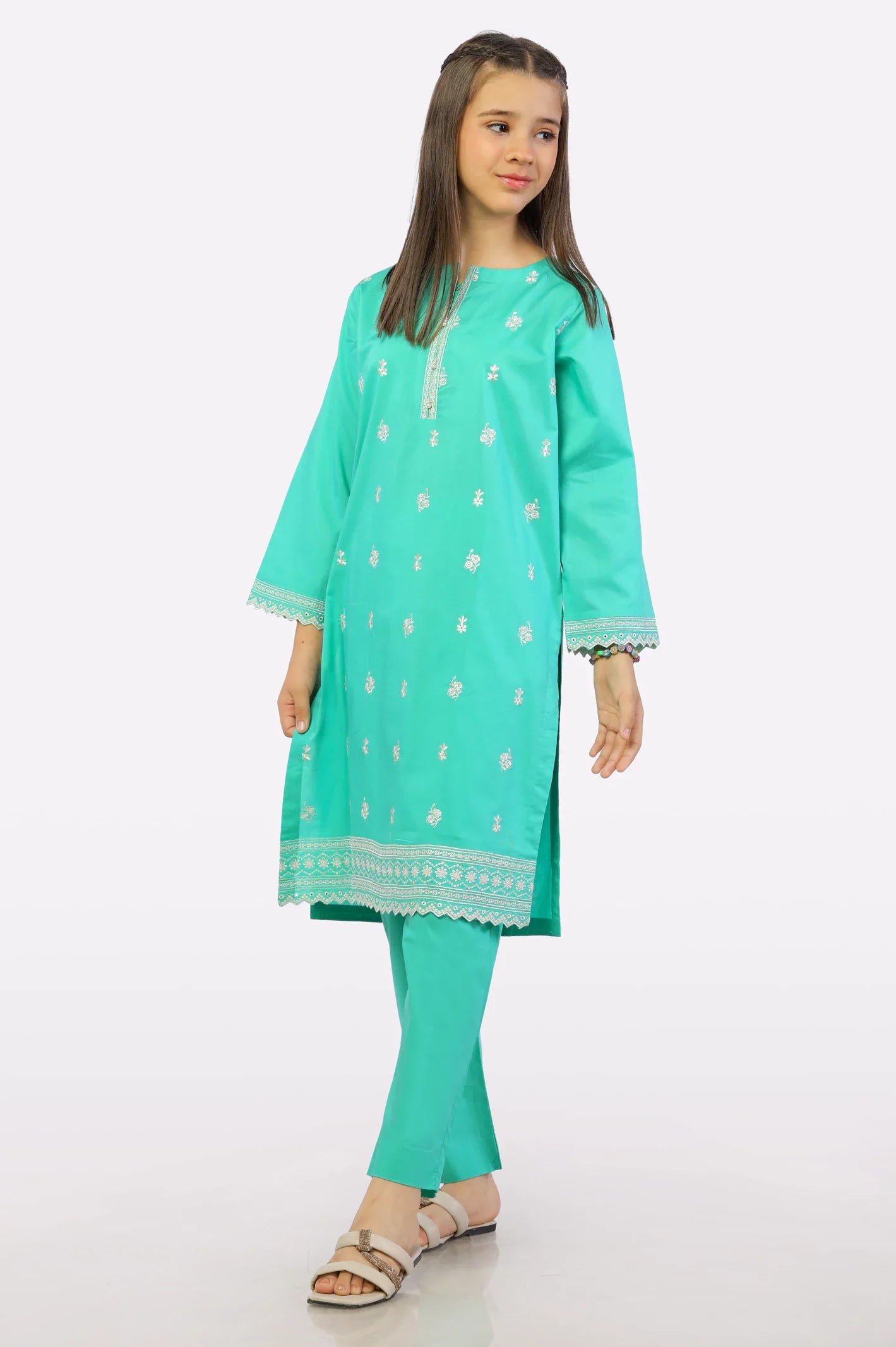 Green Embroidered Girls 2PC From Sohaye By Diners