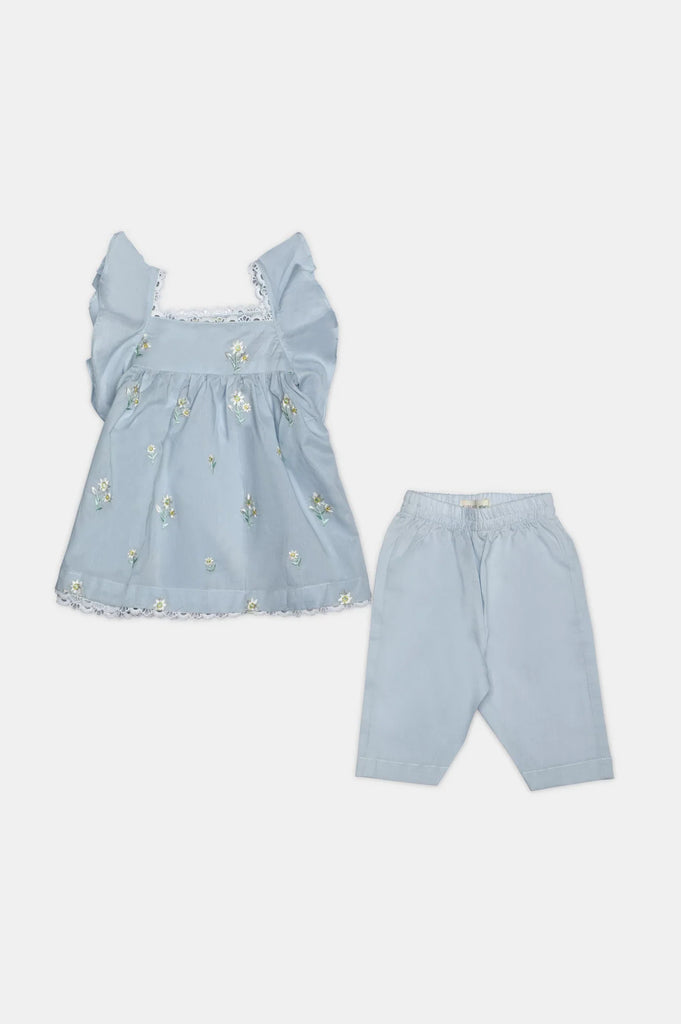 Light Blue Embroidered Infant 2PC