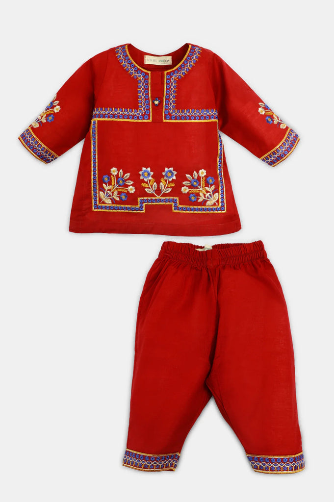 Red Embroidered Infant 2PC