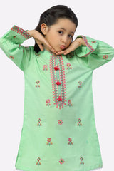 Green Embroidered Girls Kurti