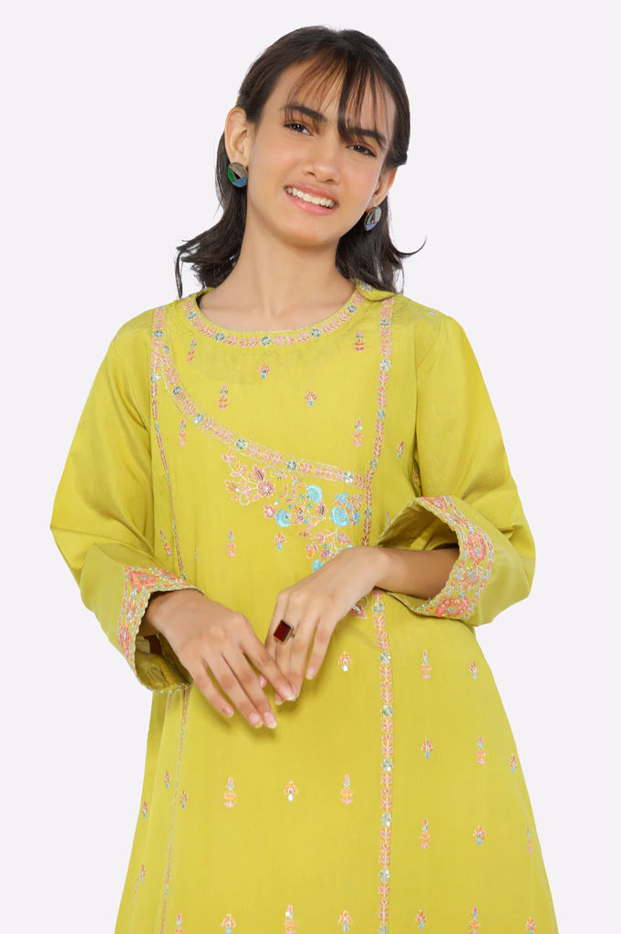 Yellow Embroidered Girls 2PC