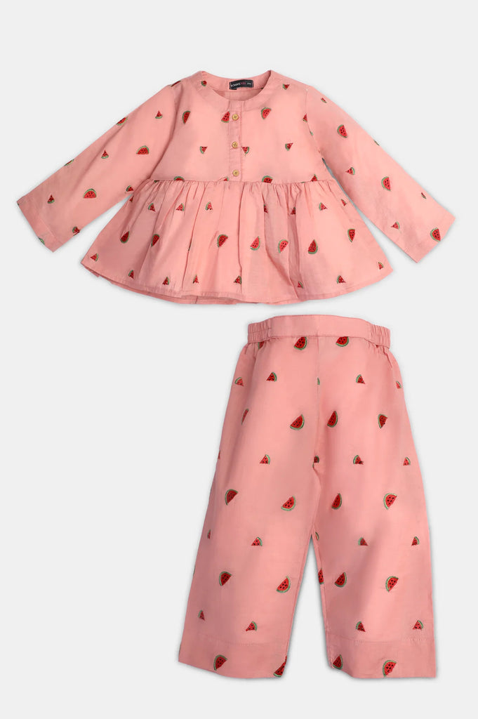 Peach Embroidered Girls 2PC