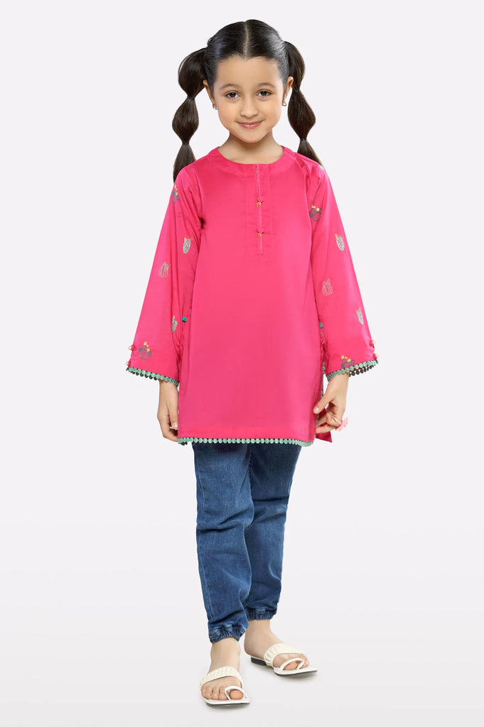 Pink Embroidered Girls Kurti