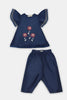 Navy Blue Embroidered Infant 2PC