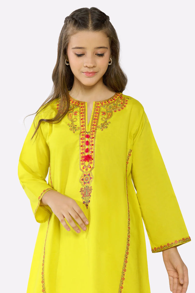 Yellow Embroidered Girls Kurti