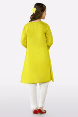 Yellow Embroidered Girls Kurti