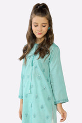 Sea Green Embroidered Girls Kurti