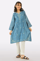 Blue Embroidered Girls Kurti