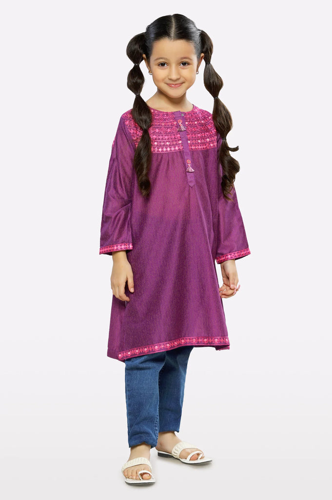 Purpled Embroidered Girls Kurti