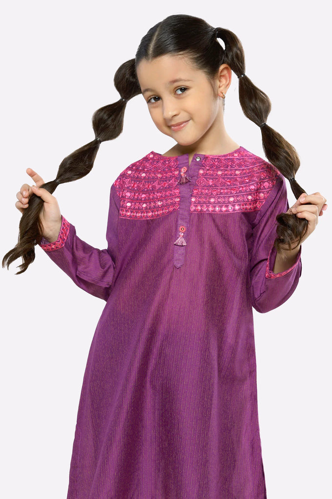 Purpled Embroidered Girls Kurti