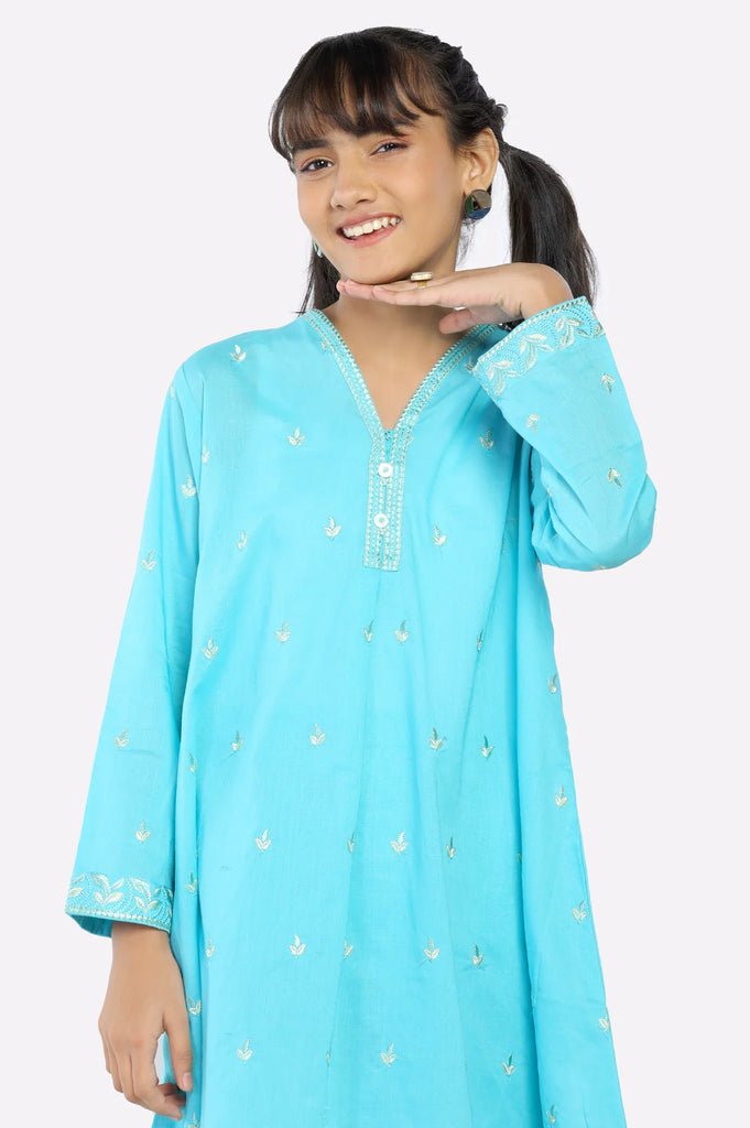 Sea Green Embroidered Girls 2PC