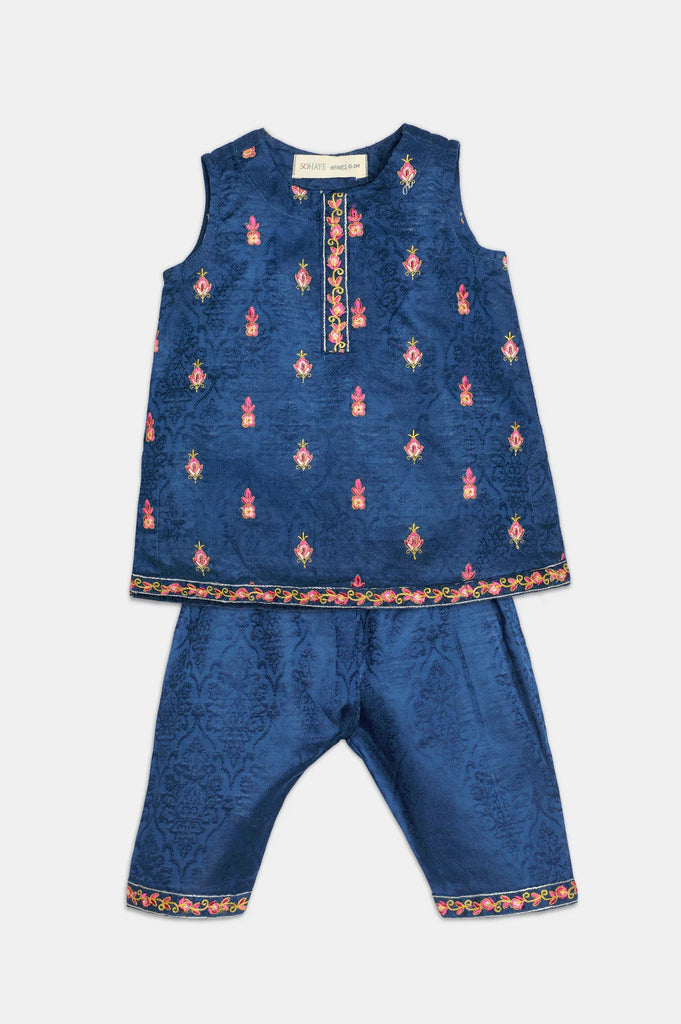 Navy Blue Embroidered Infant 2PC