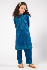 Navy Blue Embroidered Girls 2PC