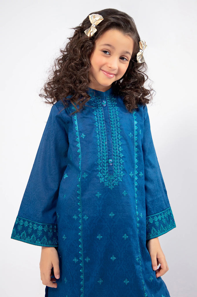 Navy Blue Embroidered Girls 2PC