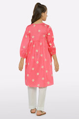 Pink Embroidered Girls Kurti