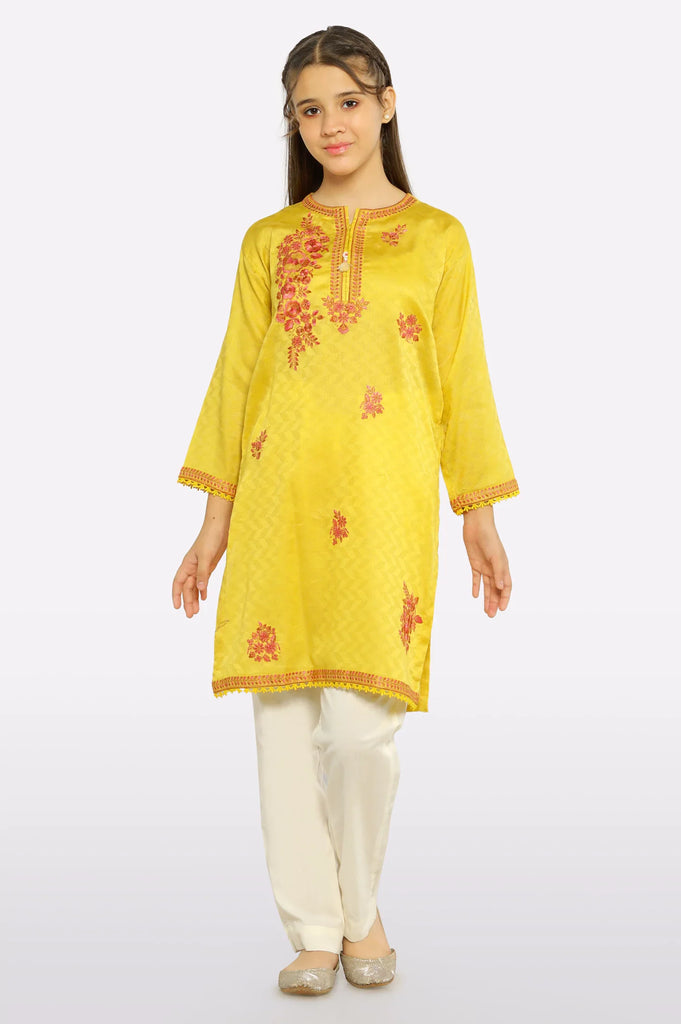 Yellow Embroidered Girls Kurti