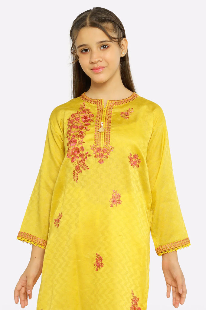 Yellow Embroidered Girls Kurti