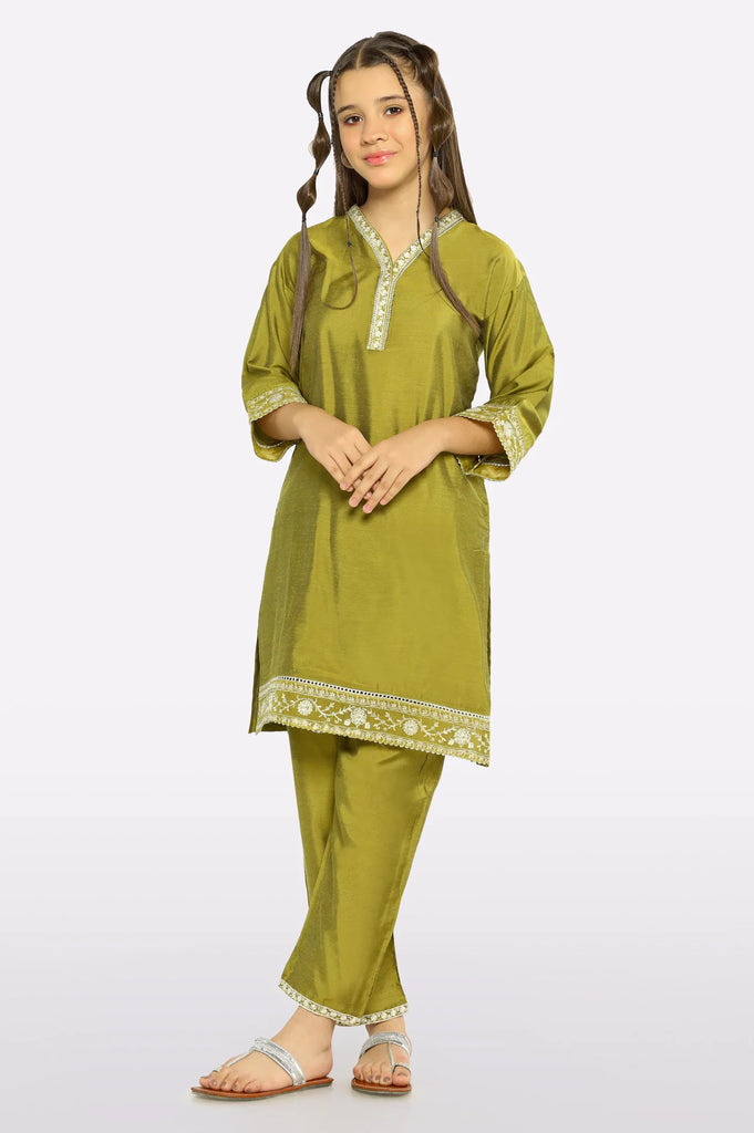 Olive Embroidered Girls 2PC