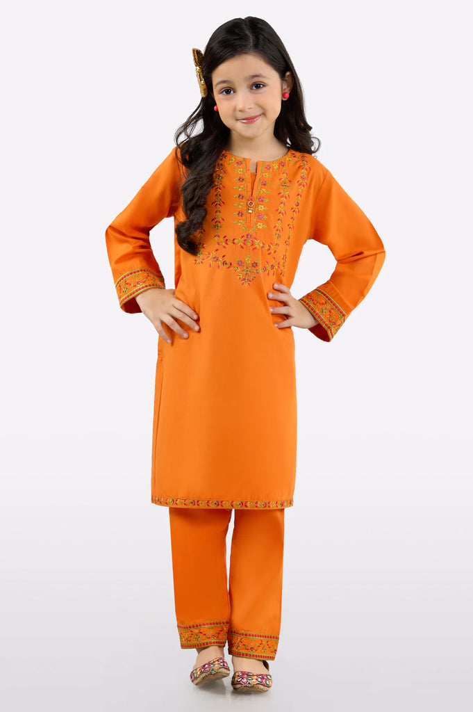 Orange Embroidered Girls 2PC