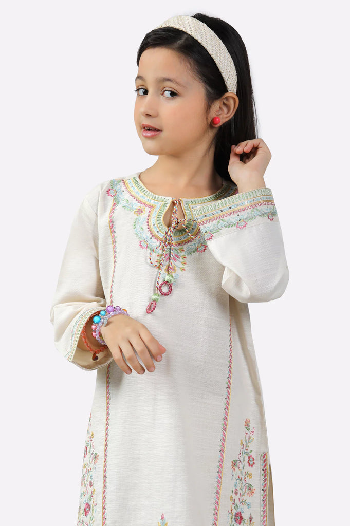 Cream Embroidered Girls 2PC