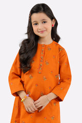 Orange Embroidered Girls Kurti