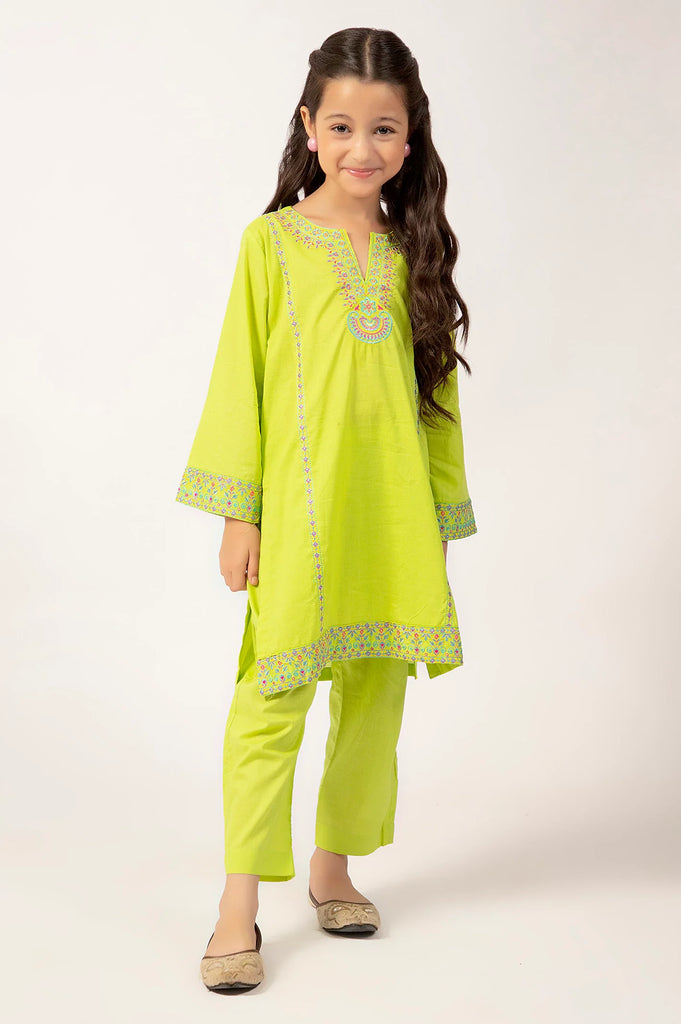 Parrot Green Embroidered Girls 2PC