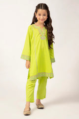Parrot Green Embroidered Girls 2PC