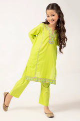 Parrot Green Embroidered Girls 2PC