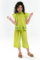 Parrot Green Embroidered Girls 2PC